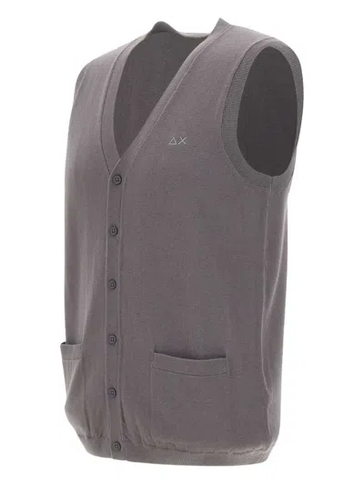 Sun 68 V-neck Buttoned Vest In Gray