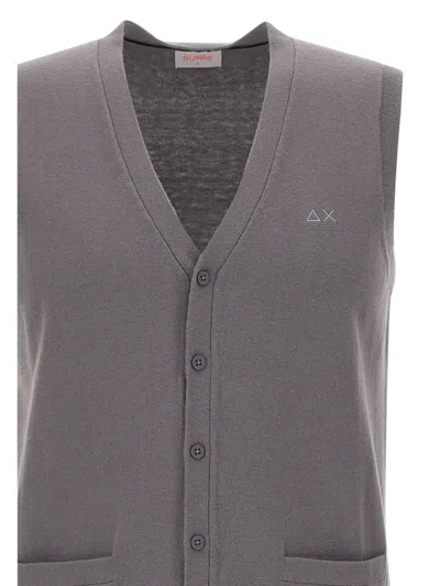 Sun 68 V-neck Buttoned Vest In Gray
