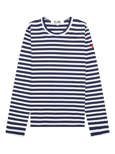 Comme Des Garçons Play X Invader Pixelated-heart Striped Top In Blue