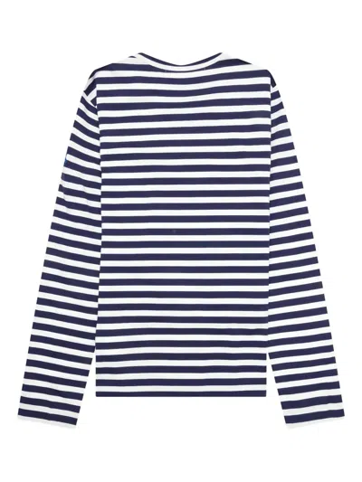 Comme Des Garçons Play X Invader Pixelated-heart Striped Top In Blue
