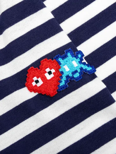 Comme Des Garçons Play X Invader Pixelated-heart Striped Top In Blue