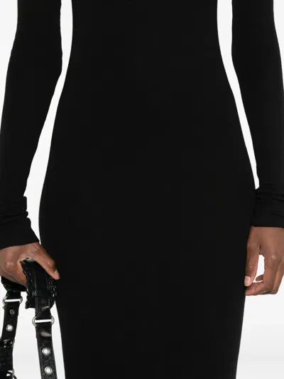 Rick Owens Midi Dress With Long Sleeves And Crew Neck In Black