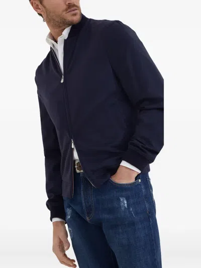 Brunello Cucinelli Cashmere Bomber Jacket In Blue