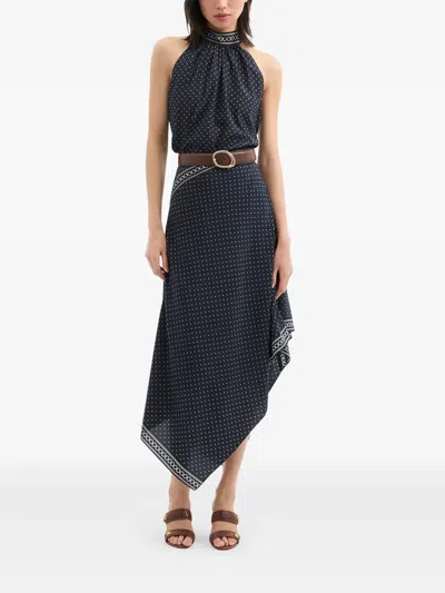 Veronica Beard Hartley Mixed Print Asymmetric Stretch Silk Skirt In Blue