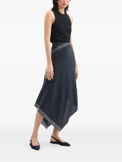 Veronica Beard Hartley Mixed Print Asymmetric Stretch Silk Skirt In Blue