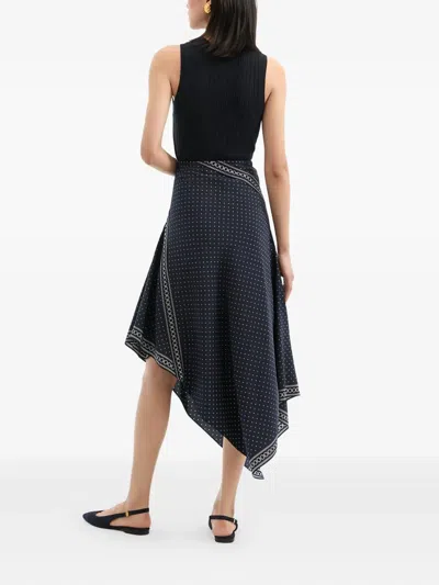 Veronica Beard Hartley Mixed Print Asymmetric Stretch Silk Skirt In Blue