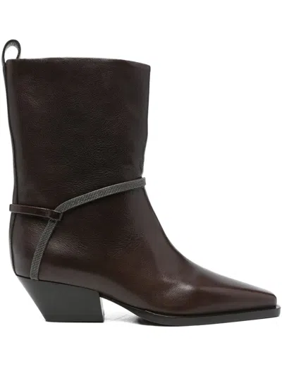 Brunello Cucinelli Leather Cowboy Boots In Black