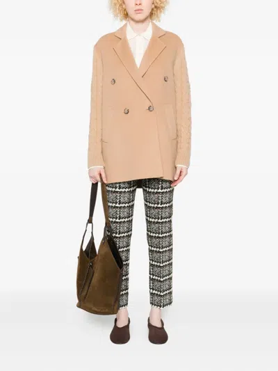 Ermanno Firenze Cable-knit Double-breasted Jacket In Brown