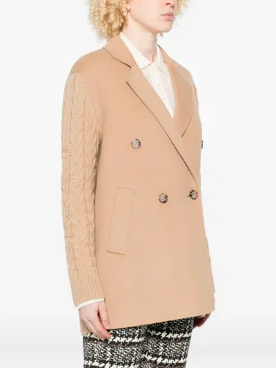 Ermanno Firenze Cable-knit Double-breasted Jacket In Brown