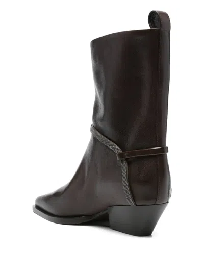 Brunello Cucinelli Leather Cowboy Boots In Black