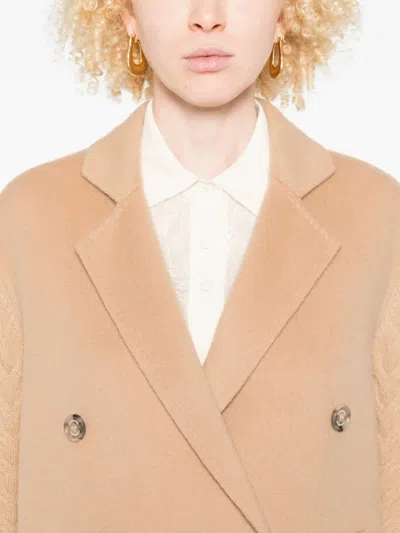 Ermanno Firenze Cable-knit Double-breasted Jacket In Brown