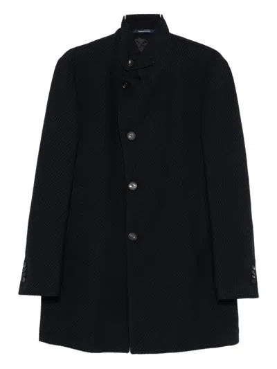 Tagliatore Structured Blue Coat With High Collar In Blue