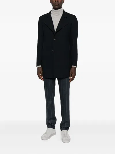 Tagliatore Structured Blue Coat With High Collar In Blue