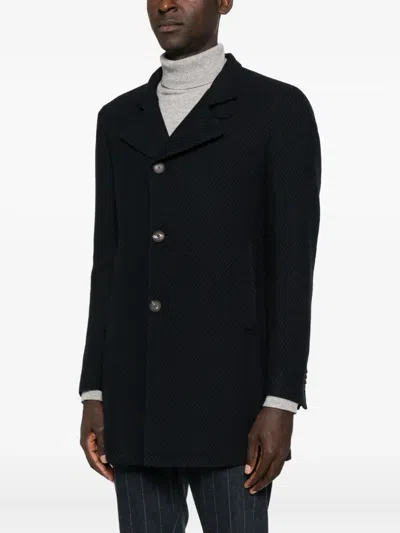 Tagliatore Structured Blue Coat With High Collar In Blue