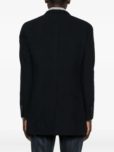 Tagliatore Structured Blue Coat With High Collar In Blue