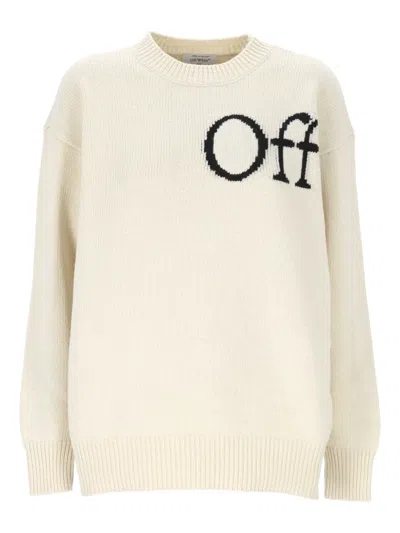 Off-white Bookish Shared Knit Crew Pullover Ivory Black In Neutral