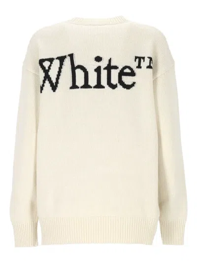 Off-white Bookish Shared Knit Crew Pullover Ivory Black In Neutral
