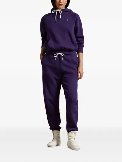 Polo Ralph Lauren Cozy Fleece Hoodie Drawstring Style In Purple