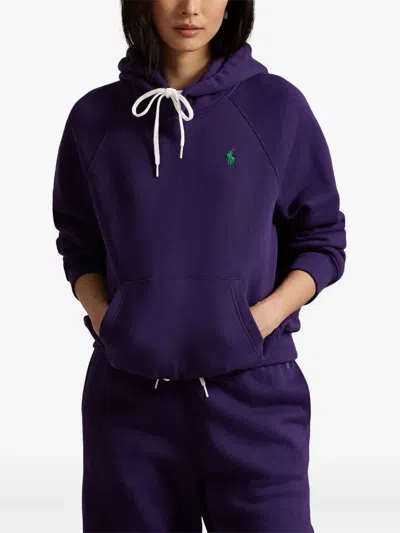 Polo Ralph Lauren Cozy Fleece Hoodie Drawstring Style In Purple