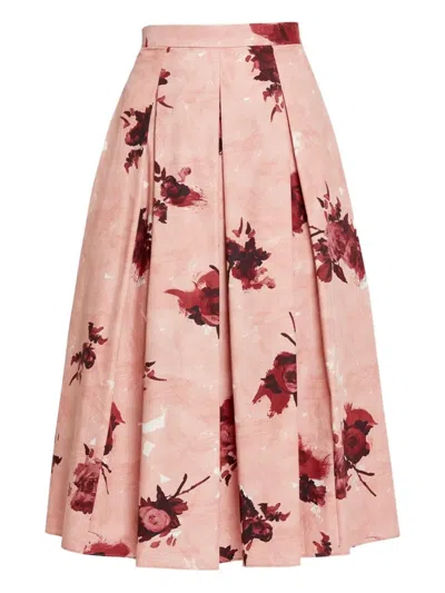 Erdem Womens Rose Slipper Pink Floral-print Pleated Cotton Midi Skirt In Pink