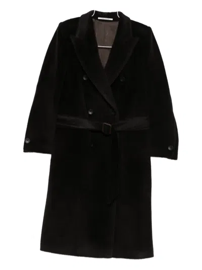 Tagliatore Long Double-breasted Wool Coat Belted Waist In Brown