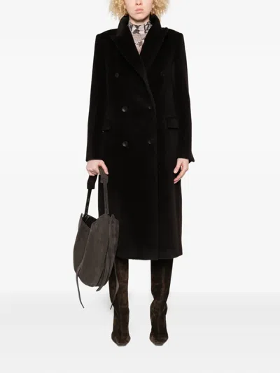 Tagliatore Long Double-breasted Wool Coat Belted Waist In Brown