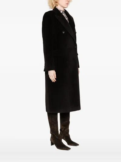 Tagliatore Long Double-breasted Wool Coat Belted Waist In Brown