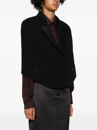 Khaite Satin-lapel Cropped Jacket In Black