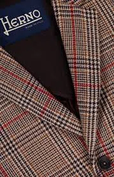 Herno Coat In Glen Check R-wool In Brown
