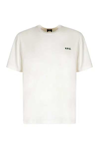 Apc A.p.c. Men White Crewneck T-shirt With Logo Embroidered On The Front In Cotton Man In White