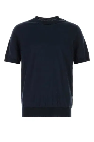 Prada Short-sleeved Cashmere And Silk Sweater In Blue