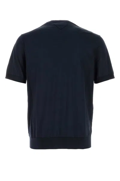 Prada Short-sleeved Cashmere And Silk Sweater In Blue