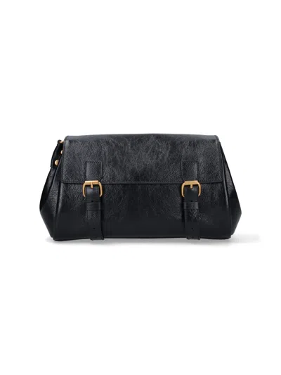 Dries Van Noten Textured Leather Shoulder Bag With Gold-tone Buckle Closure In Black