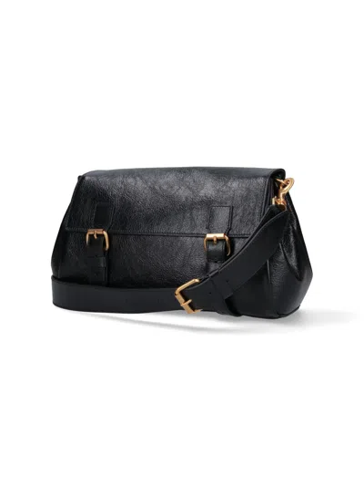 Dries Van Noten Textured Leather Shoulder Bag With Gold-tone Buckle Closure In Black