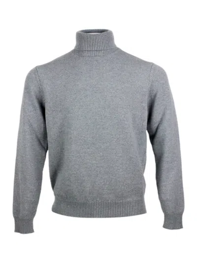 Malo Turtleneck Sweater With Ribbed Cuffs And Hem In Gray