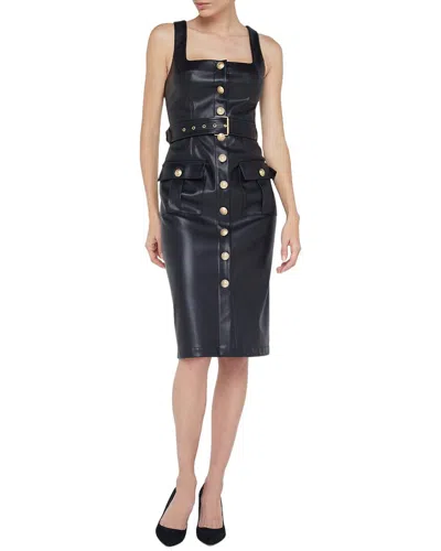 L'agence Idy Button Front Faux Leather Midi Dress In Black