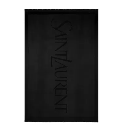 Saint Laurent Wool Logo Scarf In Black