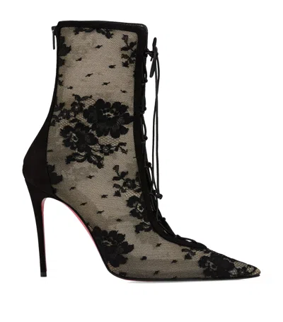 Christian Louboutin Floral Mesh Red Sole Lace-up Booties In Red