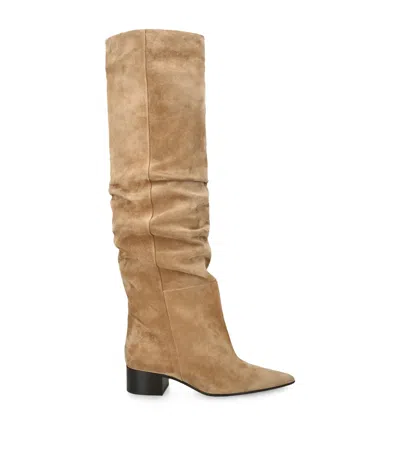 Khaite Andee Over-the-knee Slouchy Suede Boots In Brown