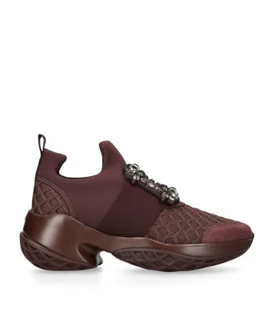 Roger Vivier Viv' Run Sneakers With Crystal-buckle In Burgundy