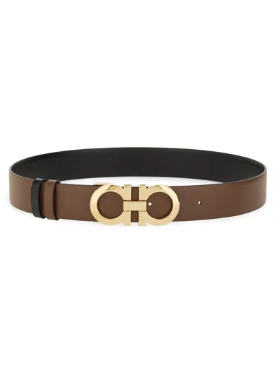 Ferragamo Reversible And Adjustable Gancini Belt In Brown