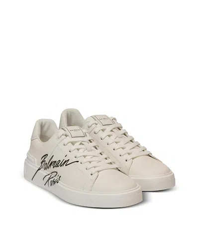 Balmain Low-top Court Sneakers In Smooth Leather In White