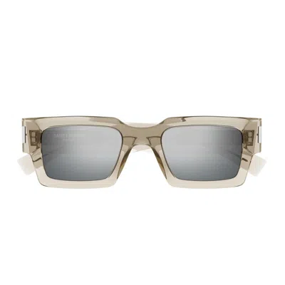 Saint Laurent Sl 572 Linea Corner Angle 003 Beige Silver Sunglasses In Gray