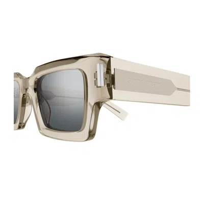 Saint Laurent Sl 572 Linea Corner Angle 003 Beige Silver Sunglasses In Gray