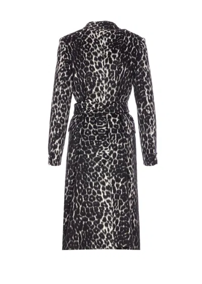 Tagliatore Long Leopard Print Coat With Belted Waist In Multi