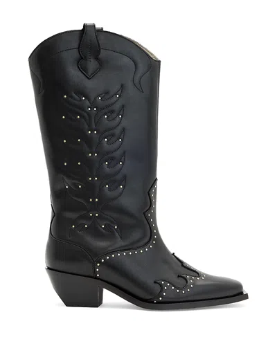 Allsaints Studded Embellished Boots In Black