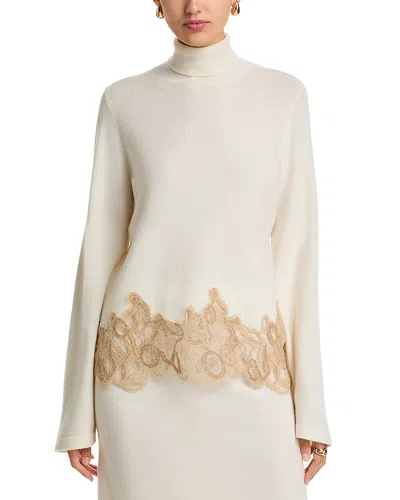 Fabiana Filippi Platinum Wool Blend Land Band Turtleneck Sweater In Neutral