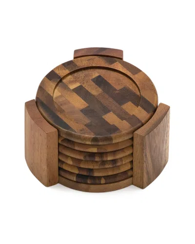 Lipper International Set Of 7 Acacia End Grain Coasters In Brown
