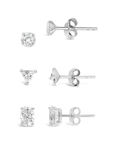 Sterling Forever Silver Cz Set Of 3 Everyday Stud Earrings In Metallic