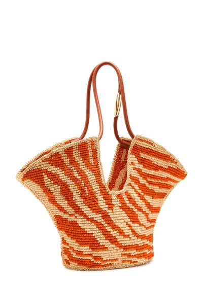 Zimmermann Womens Orange Zebra Goldentime Medium Zebra-pattern Raffia Tote Bag In Multi